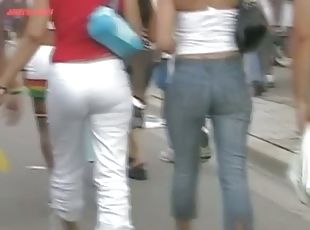 Taut grey pants on the street candid ass video